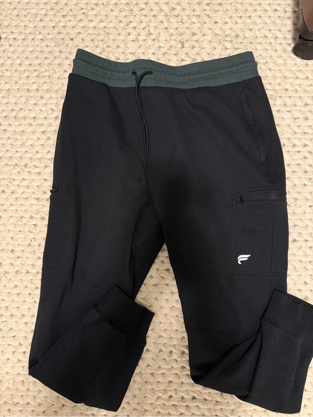 Fabletics Black Jogger Pants with Dark Green Waistband